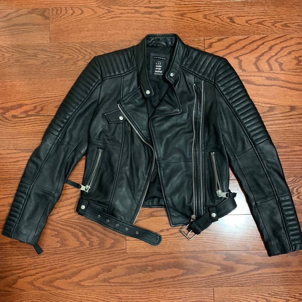 Womens Black Real Leather Moto Jacket
